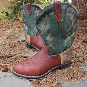 Double H Western Boots Mens 13 D Green Brown Leather Cowboy Roper Ranch DH3583